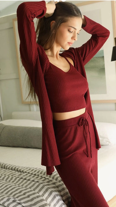 The Weekend Three Piece Set - Burgandy - Piper and Hollow Boutique
