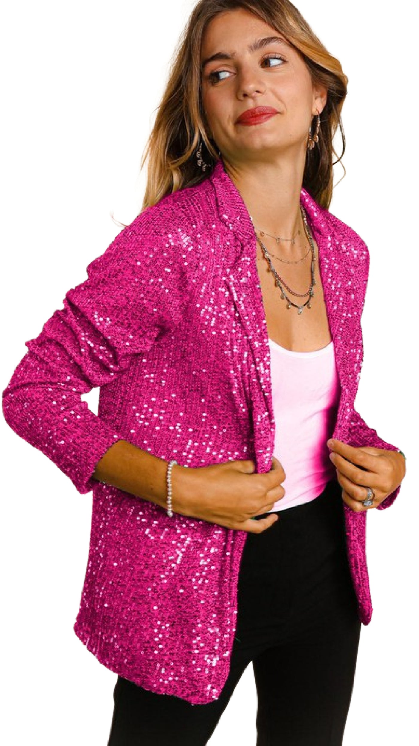 Ready To Sparkle Blazer - Fuchsia - Piper and Hollow Boutique