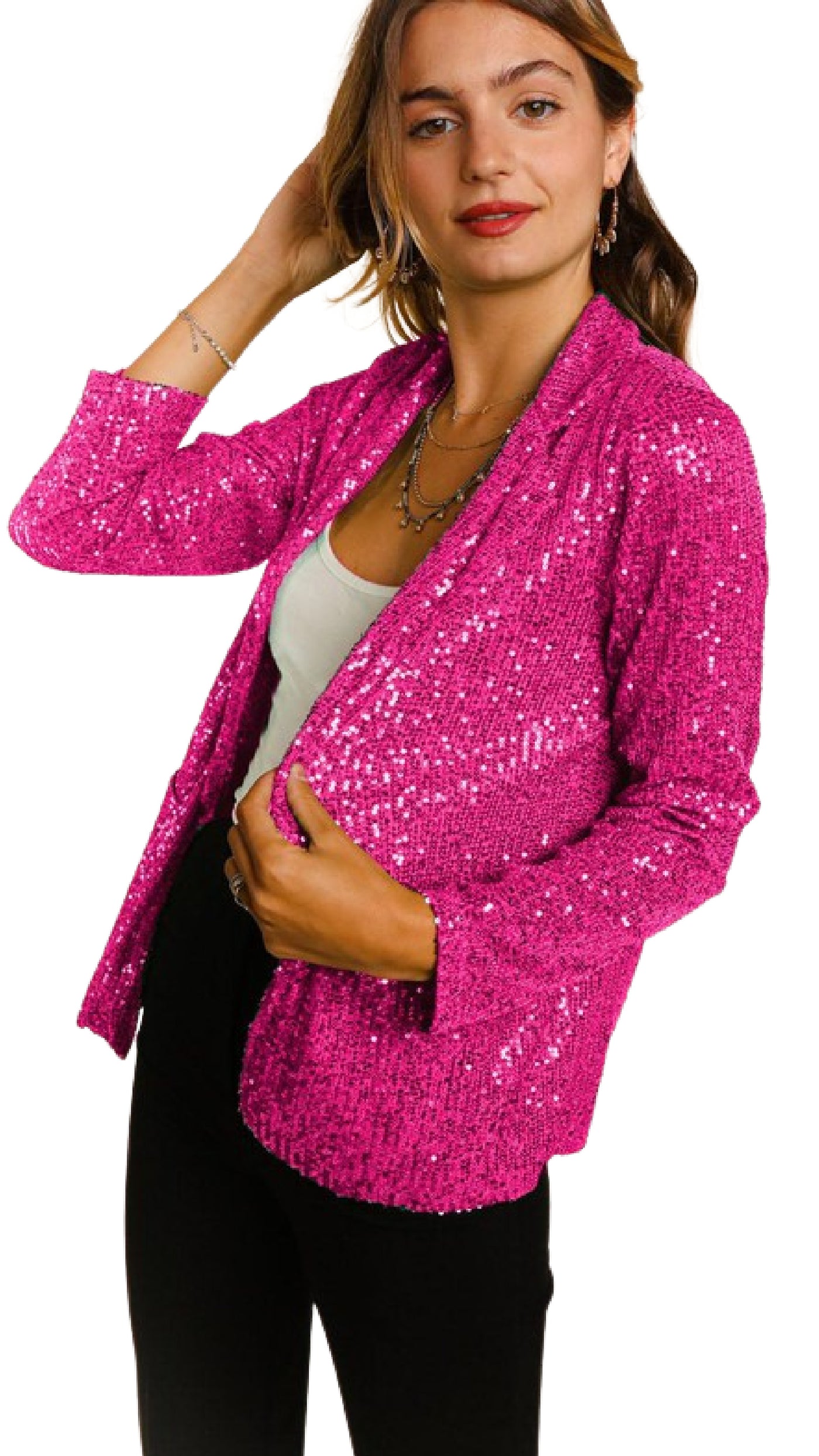 Ready To Sparkle Blazer - Fuchsia - Piper and Hollow Boutique