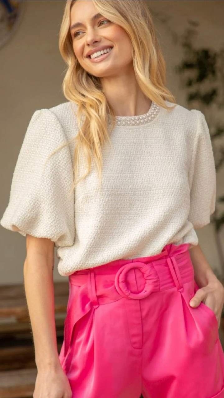 Clutch My Pearls Tweed Top