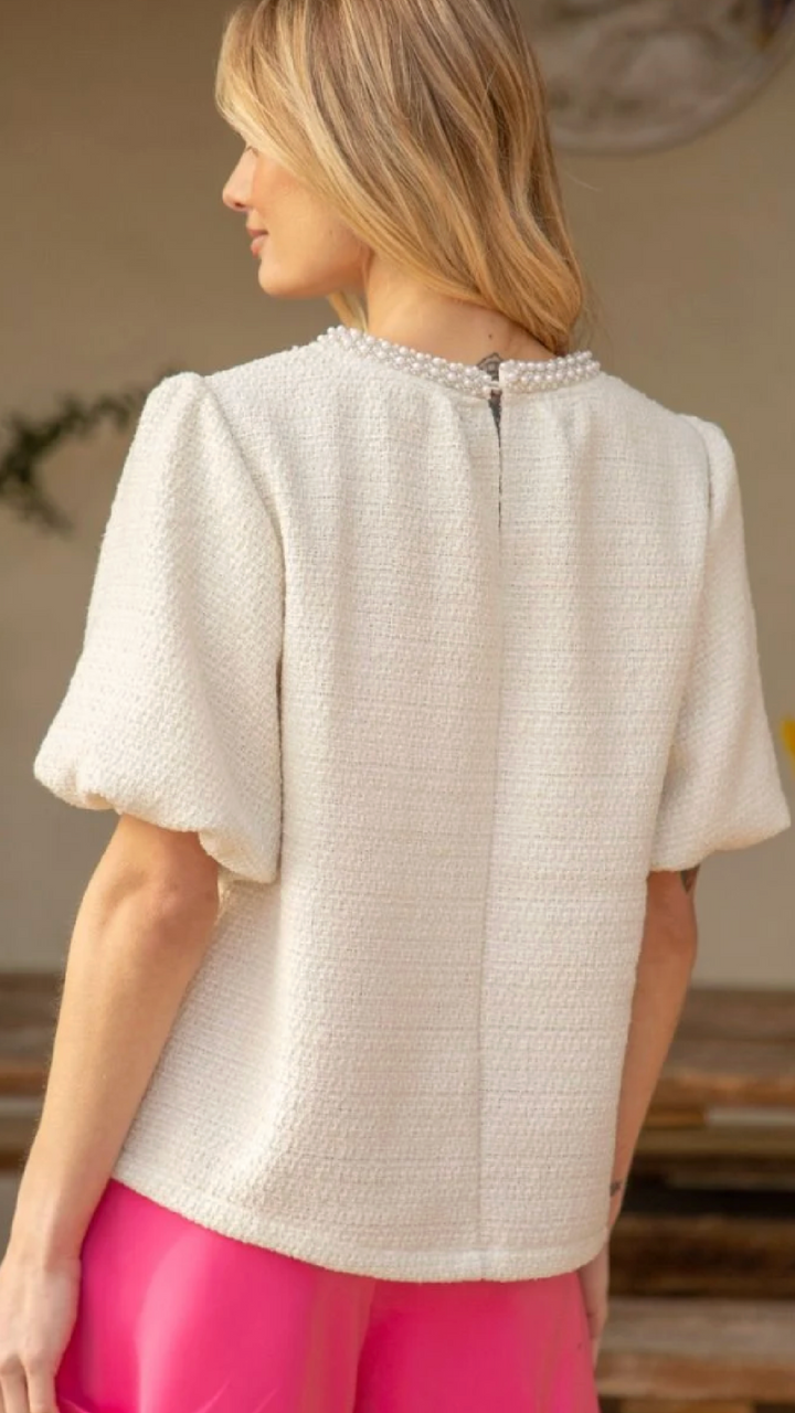Clutch My Pearls Tweed Top