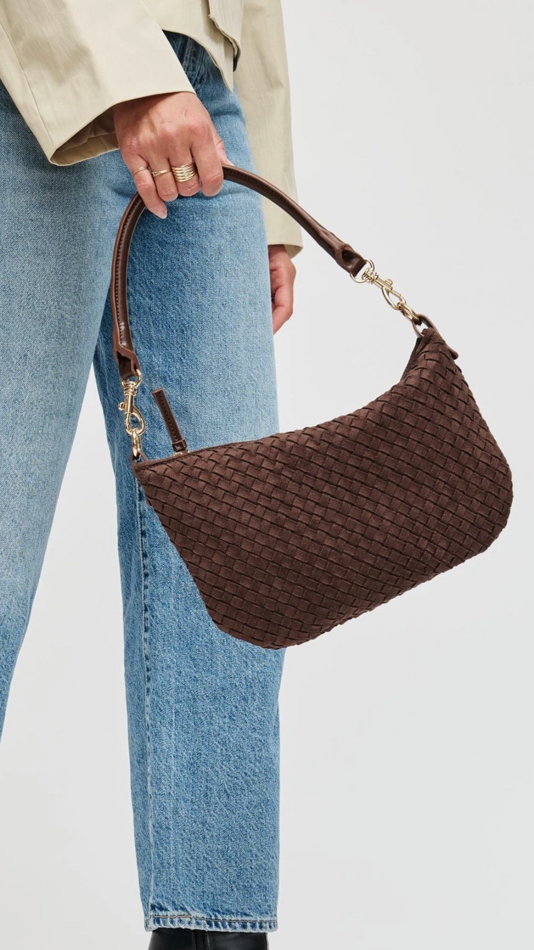 Fossil Woven Suede Bag - Chocolate