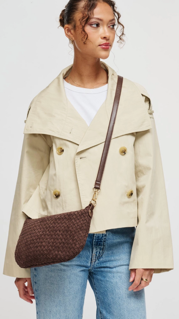 Fossil Woven Suede Bag - Chocolate