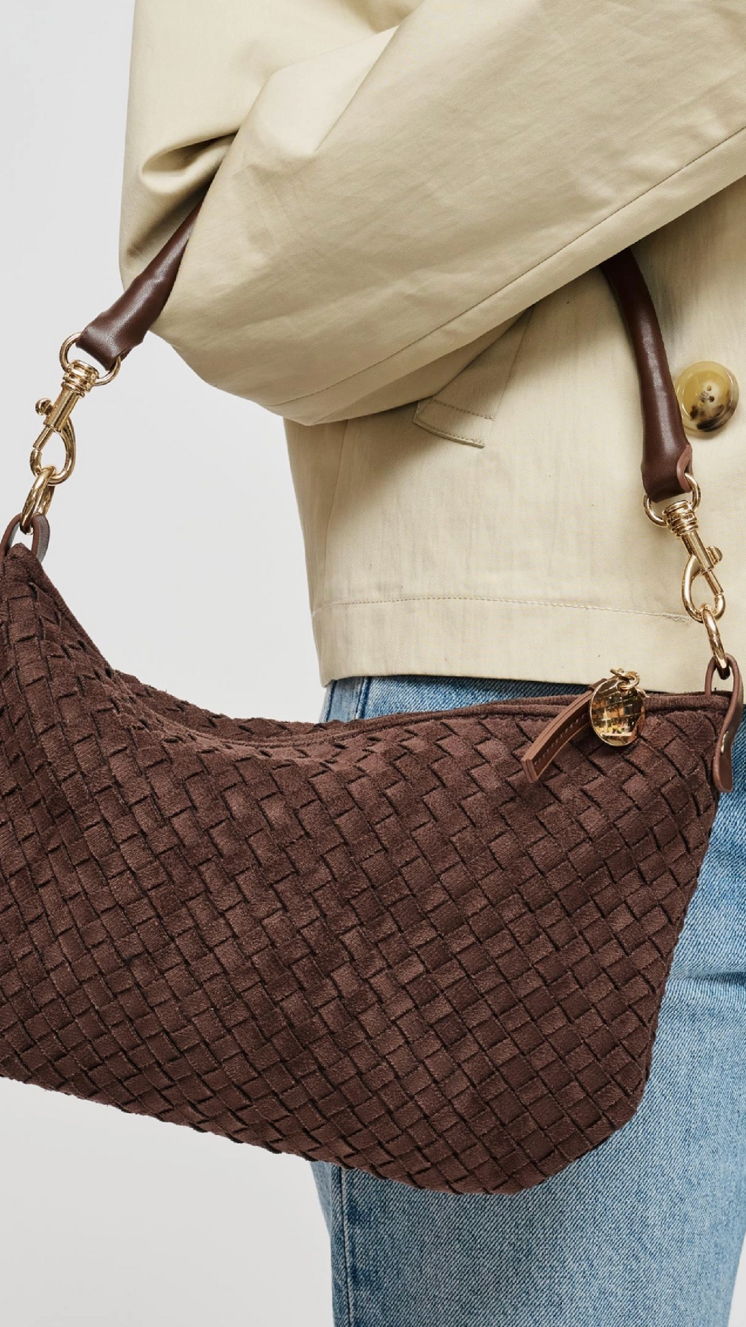 Fossil Woven Suede Bag - Chocolate