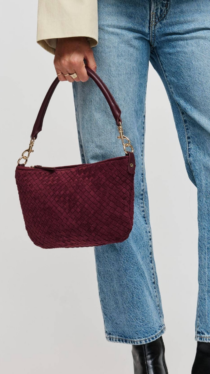 Fossil Woven Suede Bag - Burgundy