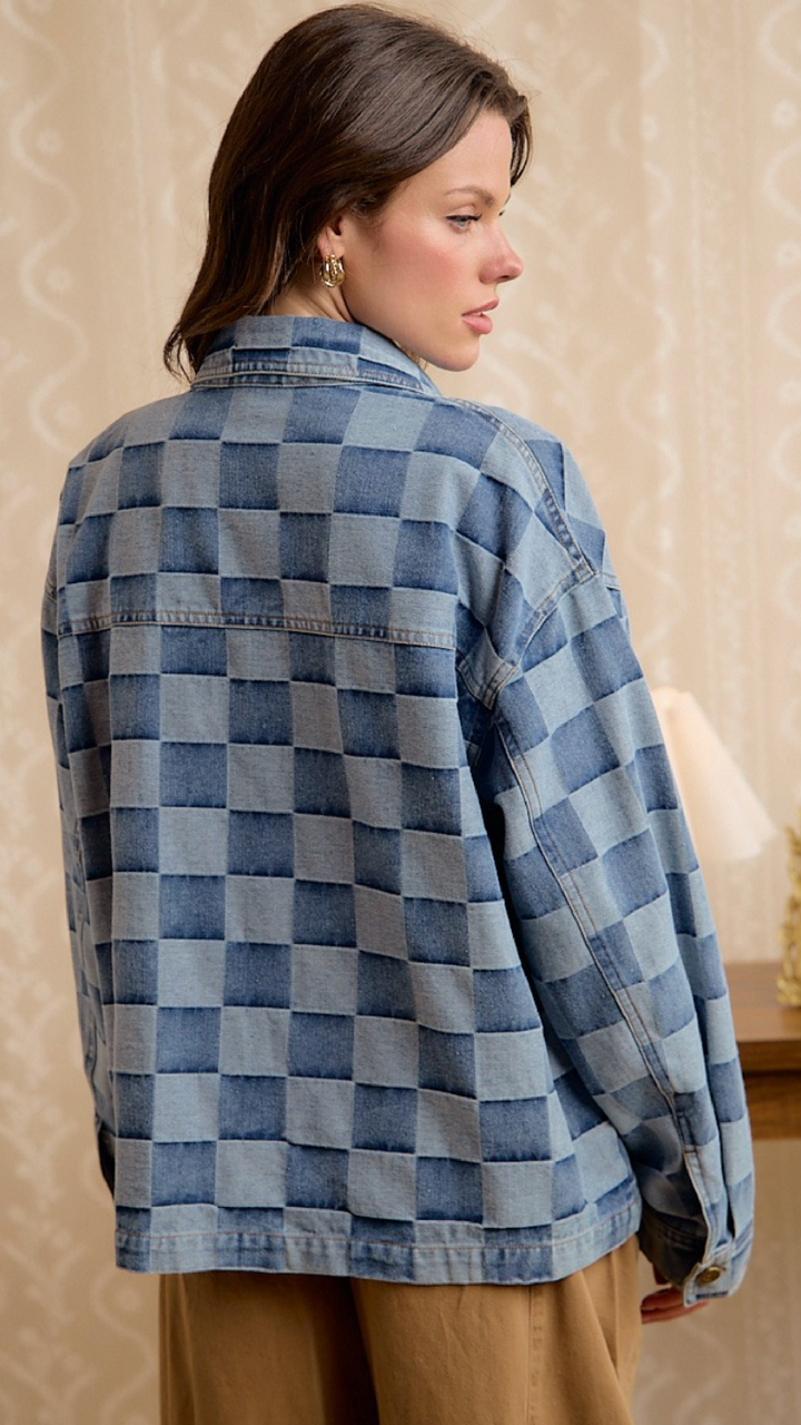 Washed Checker Denim Jacket