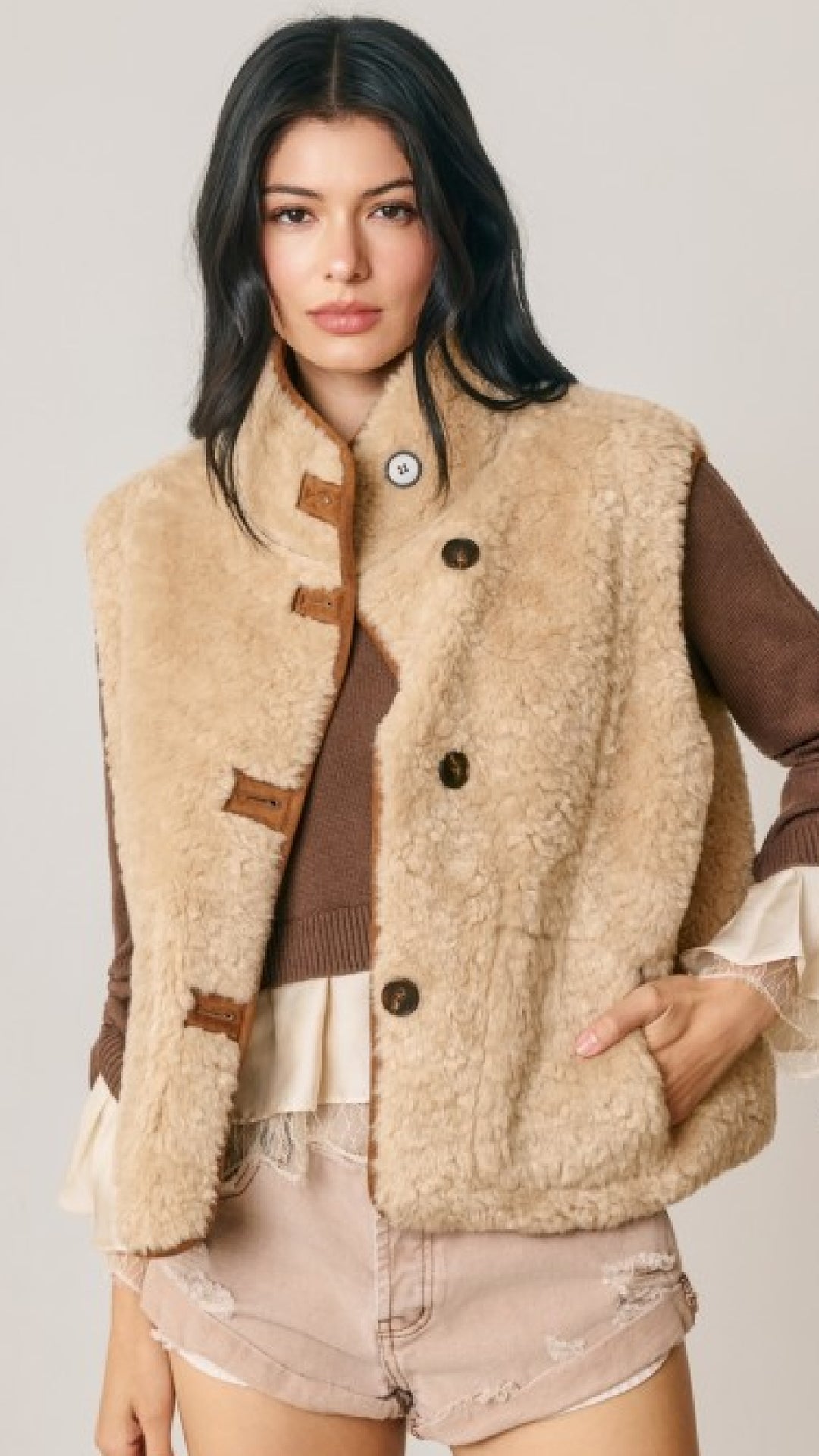Reversible Faux Suede & Shearling Vest