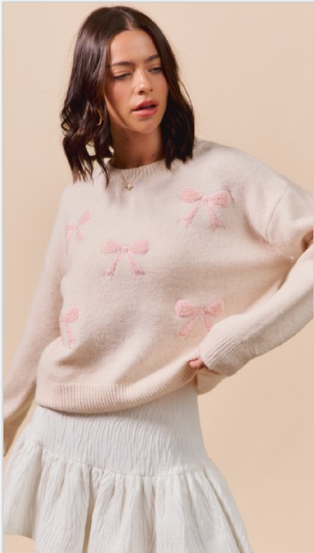 Pink Ribbon Bow Sweater