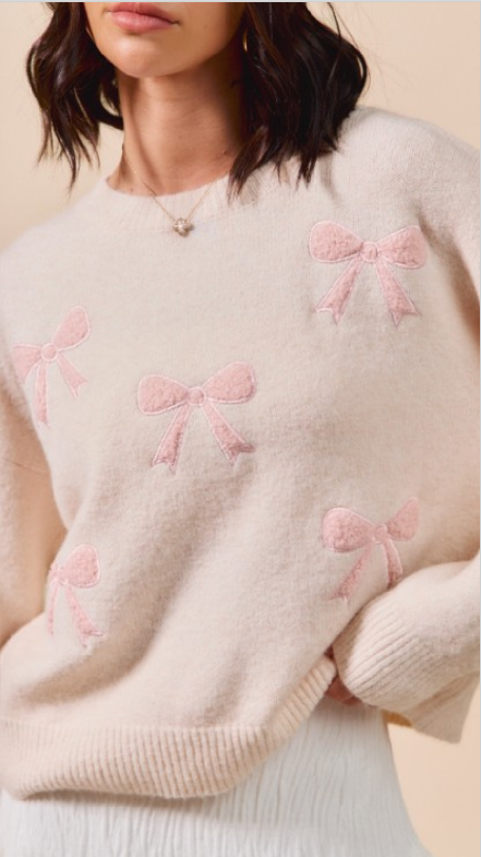 Pink Ribbon Bow Sweater