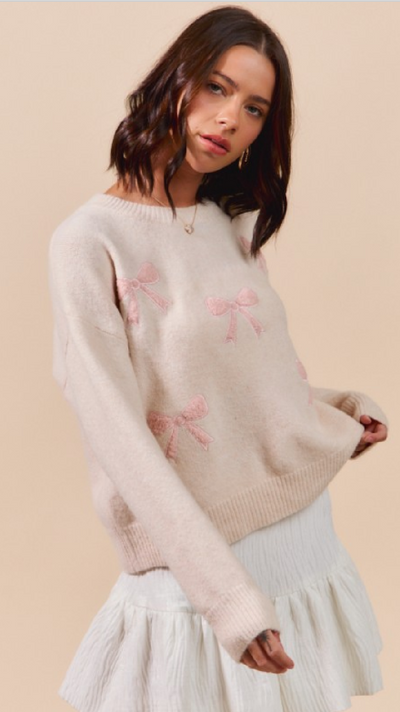 Pink Ribbon Bow Sweater