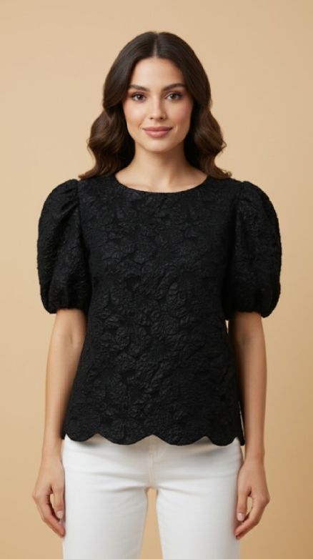 Black Floral Jacquard Top