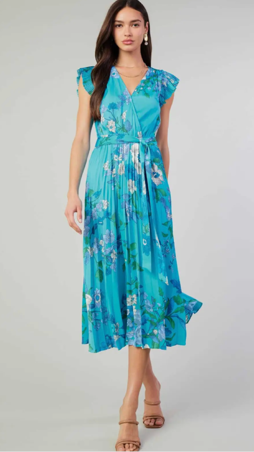 amalfi coast dress Floral Printed Surplus Midi Dress Blue / XS