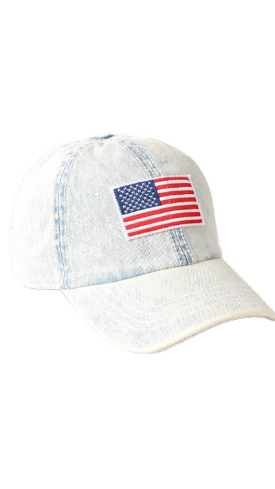 American Flag Patch Denim Baseball Hat - Piper and Hollow Boutique