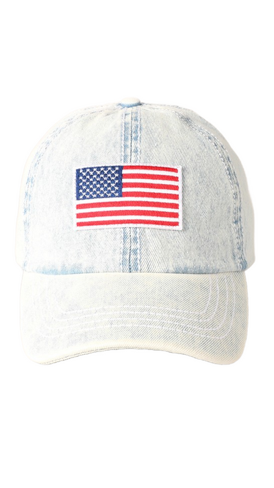 American Flag Patch Denim Baseball Hat - Piper and Hollow Boutique