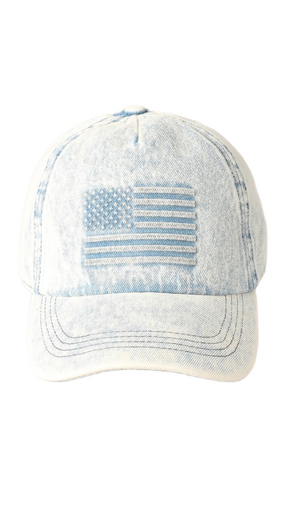 Embossed American Flag Denim Baseball Hat - Piper and Hollow Boutique
