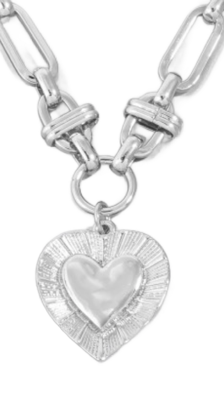 Romantic Heart Necklace - Silver