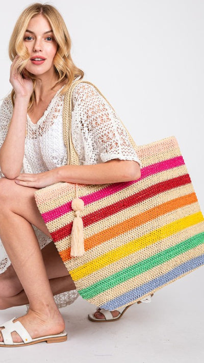 Striped Pom Pom Tassel Bag - Piper and Hollow Boutique