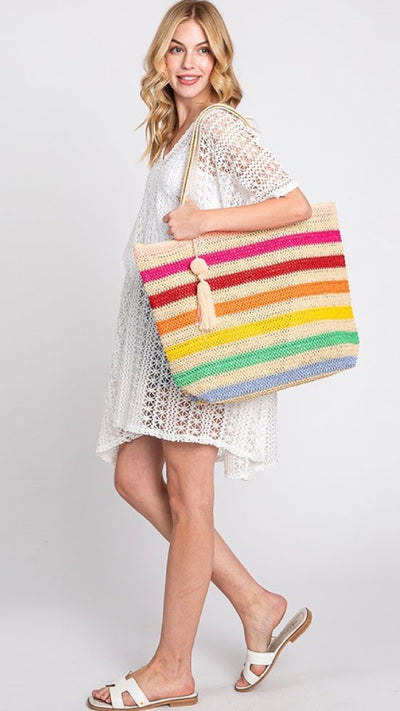 Striped Pom Pom Tassel Bag - Piper and Hollow Boutique