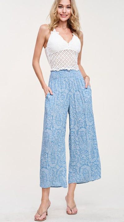Paisley Print Pants - Sky Blue - Piper and Hollow Boutique