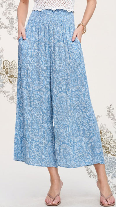 Paisley Print Pants - Sky Blue - Piper and Hollow Boutique