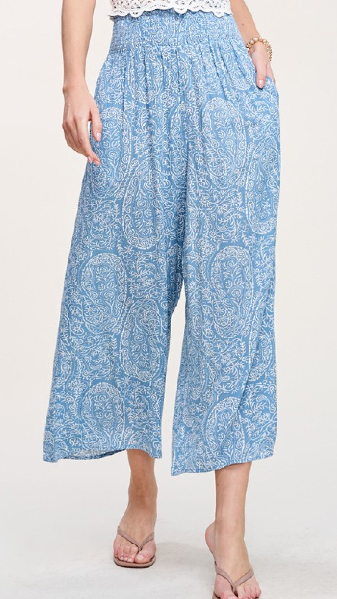Paisley Print Pants - Sky Blue - Piper and Hollow Boutique
