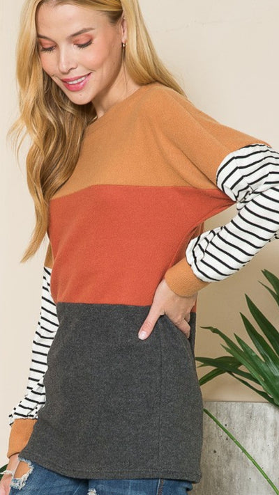 Orange Color Block Top - Piper and Hollow Boutique