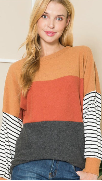 Orange Color Block Top - Piper and Hollow Boutique